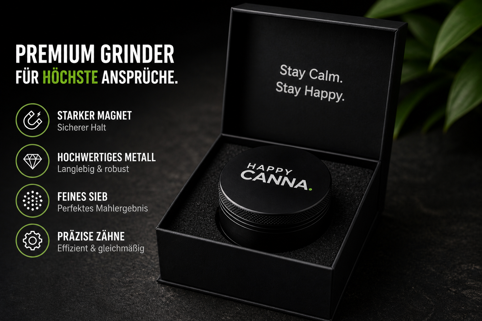 HC ONE 55 Grinder – 4-teilige Premium Kräutermühle aus Zinklegierung mit Magnetverschluss & Geschenkbox